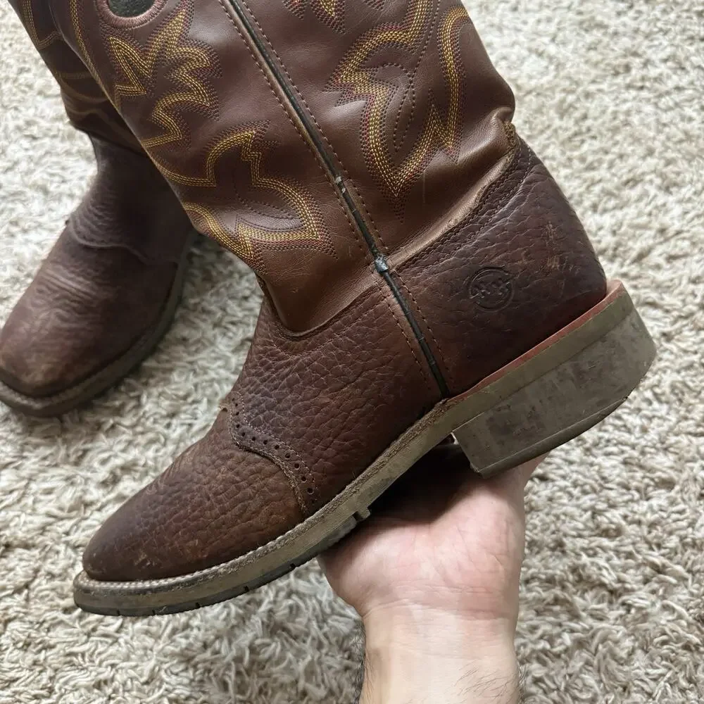 Double H Western Boots Brown Pull On Square Toe Cowboy Mexico Men’s Size 9.5 D